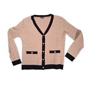 ADRIANNA PAPELL Cable-knit Cardigan Sweater Womens Pearl Button Size S